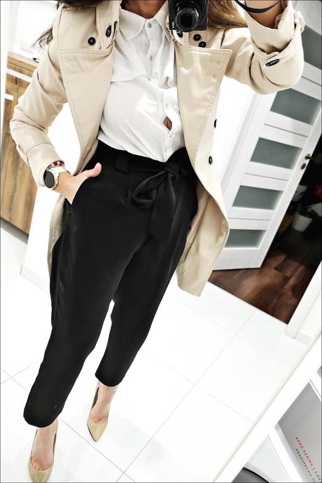 Elegantné čierna paper bag nohavice, h&m,36