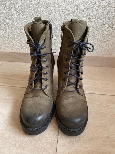 Členkové kožené čižmy na opätku -37, 37