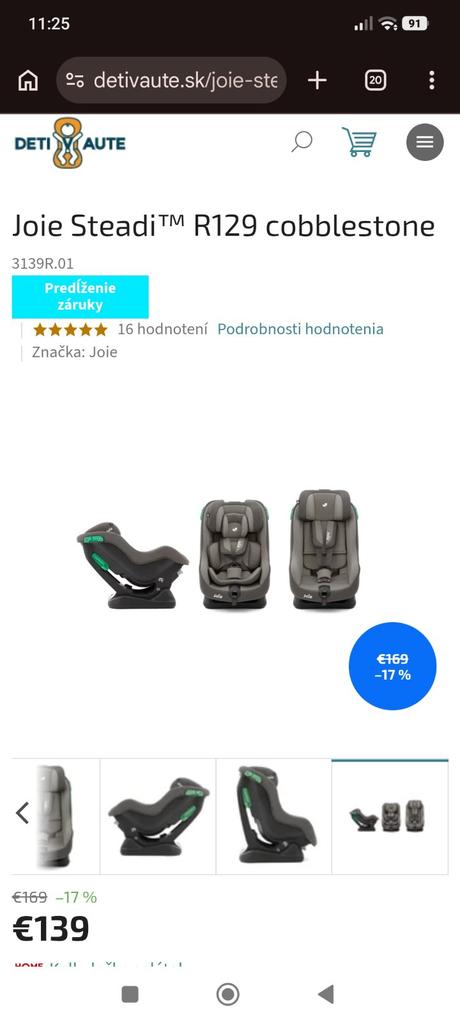 Autosedačka joie steadi 0/18kg už len 1ks, joie