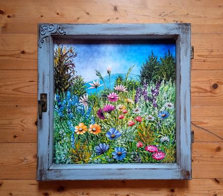 Obraz v starom okne 56x57,