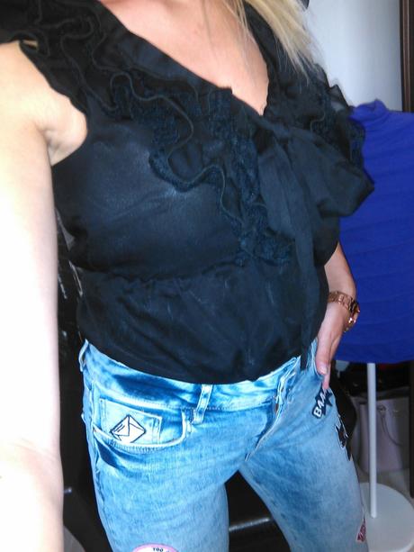 Čierna blúzka s mašlou , h&m,s