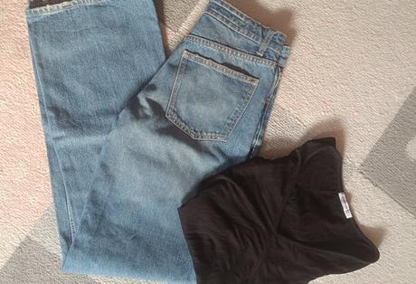 Rifle 34 rovné široké zara + body top 34-36 velk, xs