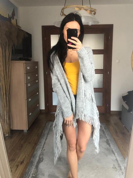 Sedy svetrovy kardigan,