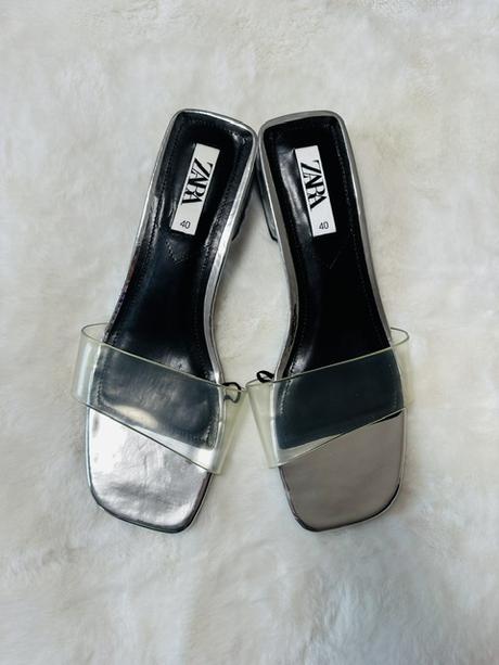 Kožené šľapky s vinylom na nízkom podpätku zara, zara,40