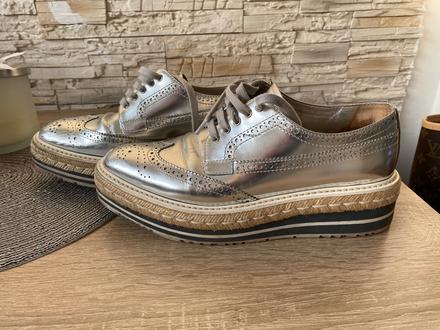 Prada silver leather lace-up derby shoe 38.5, prada,38