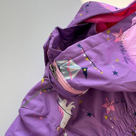 Dievčenská prechodná bunda unicorn fialová, 116
