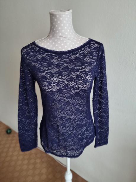 Modrý čipkový top mango veľ. s, mango,s