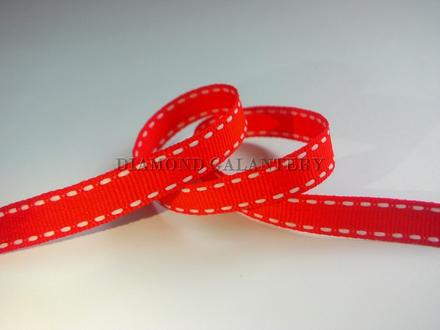 Rypsová stuha 10 mm - červná s bielym pásikom, 