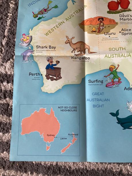 Veľká mapa austrália/nový zéland pre deti, 