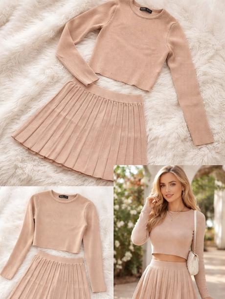 S bezovy set svetrik+ sukna, s