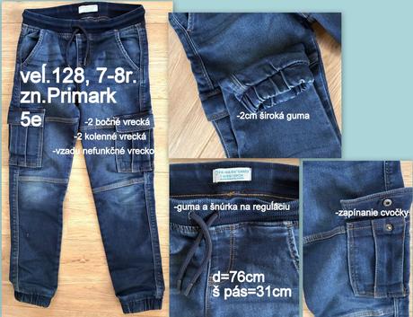 Chlpčenské džínsy cargo, veĺ.128, 7-8r., zn.primar, primark,128