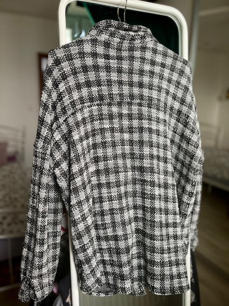 Kockovana košeľova bunda čierno-biela mango, mango,m