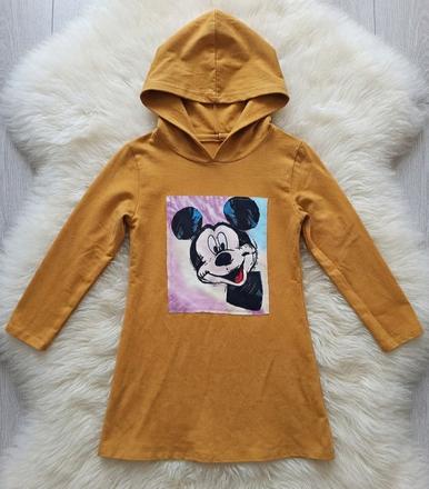 Horčicové šaty s mickey mousom, 128