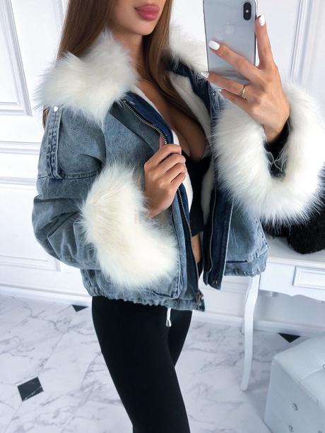 Zimná rifľová bundička s kožušinkou, s