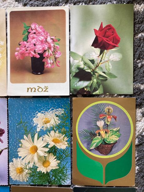Retro pohľadnice kvety a mdž 80-90te roky, 