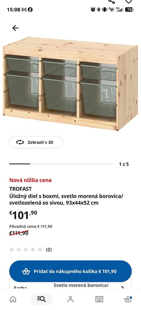 Ikea trofast drevený úložný diel s kovovými košm,