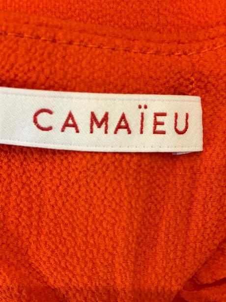 Dámske šaty s volánovým rukávom oranžové camaieu, m