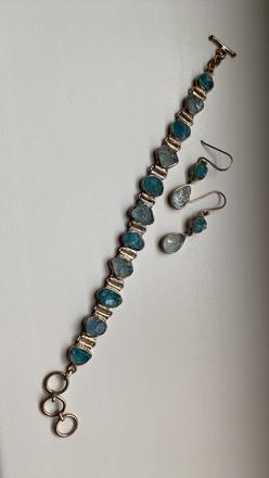 Sada náramok a náušnice bižutéria s akvamarínom,