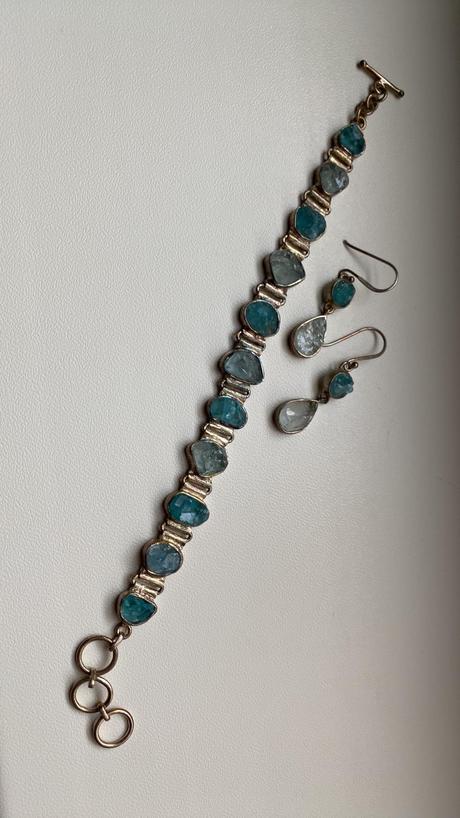 Sada náramok a náušnice bižutéria s akvamarínom, 