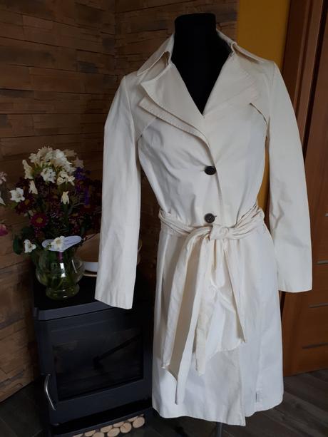 Krémový prechodný kabát, trenčkot/trenchcoat, 38