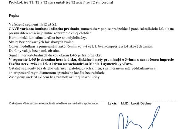Význam popisu z magnetickej rezonancie chrbtice