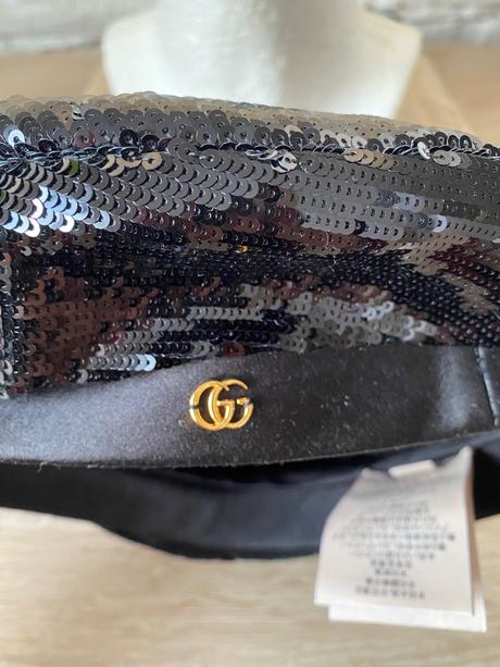 Gucci gg sequin beret in black, louis vuitton