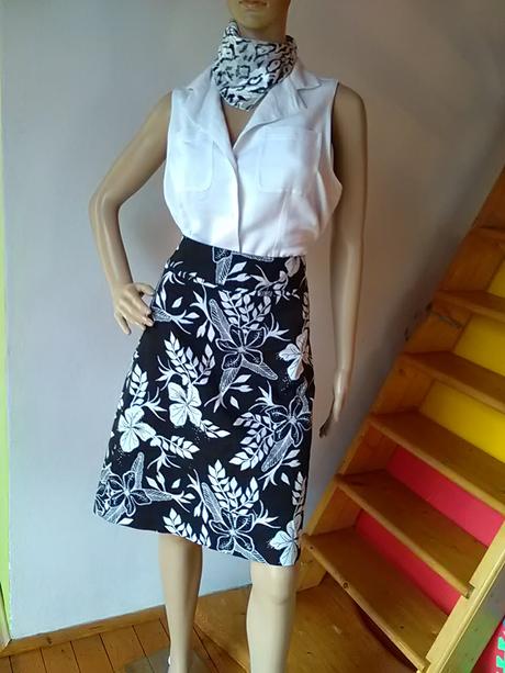 Čiernobiely set - sukňa, blúzka, šatka, h&m,m