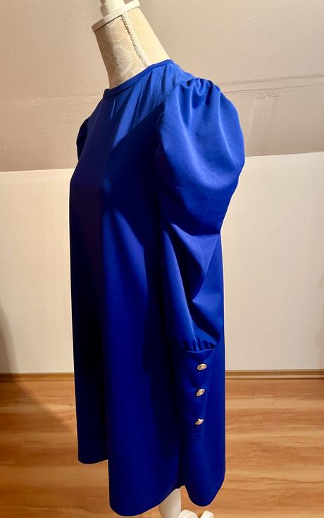 Modré šaty s nariasenými rukávmi, l, l