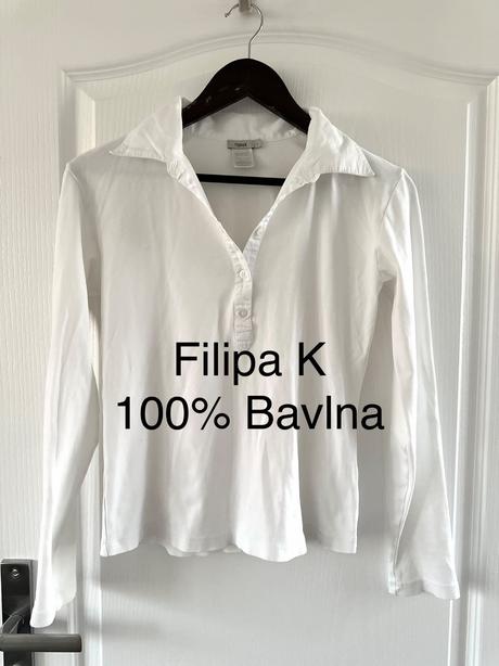 Filippa k  biele tričko s dlhým rukávom a goliero, m