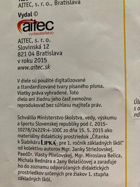 Čítanka lipka pre prvý ročník zš, 