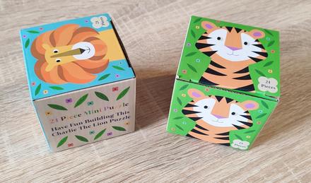 2ks puzzle krabičky tiger a lev, 