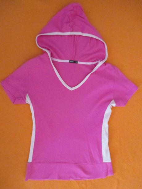 Ruzove triko s kratkym rukavom, s kapucnou, 146