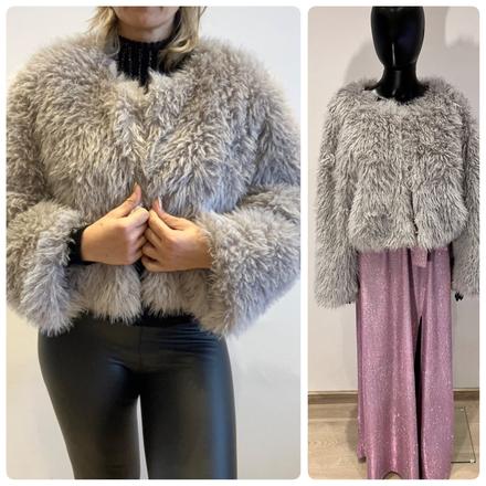 Dámsky sivý kožušinový kabátik (uni), l / m / xl