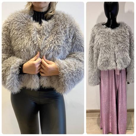 Dámsky sivý kožušinový kabátik (uni), l / m / xl