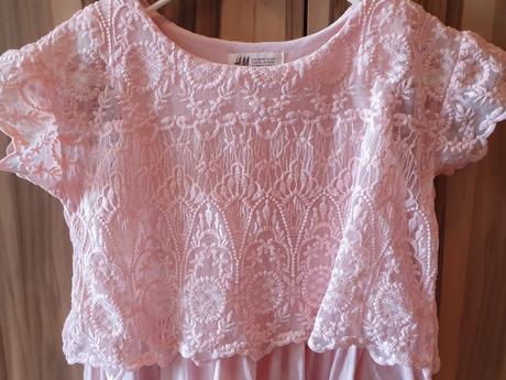 Bledoružové čipkové šaty, h&m,134