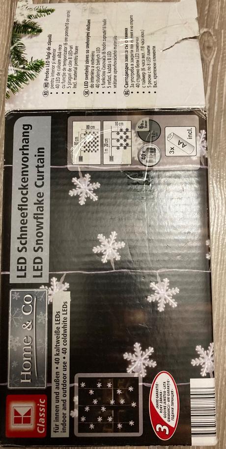 Vianočné svetielka záves s vločkami, 