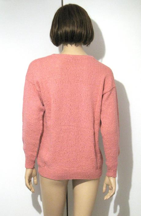 Ružový štrikovaný vzorovaný pulóver, s