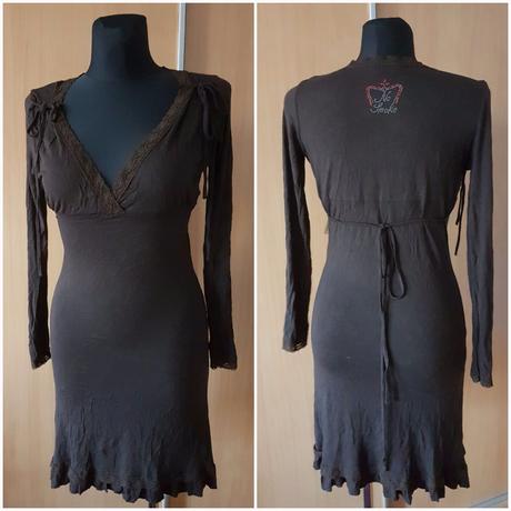 Tmavohnedé viskózové talianske šaty s čipkou vel.m, m