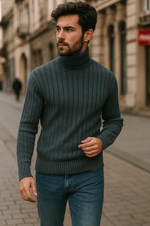 Pánsky rebrovaný rolák hrejivý pulóver, xxxl