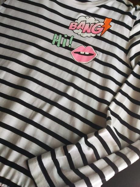 Pásikované šaty s komiksovou potlačou, bonprix,140