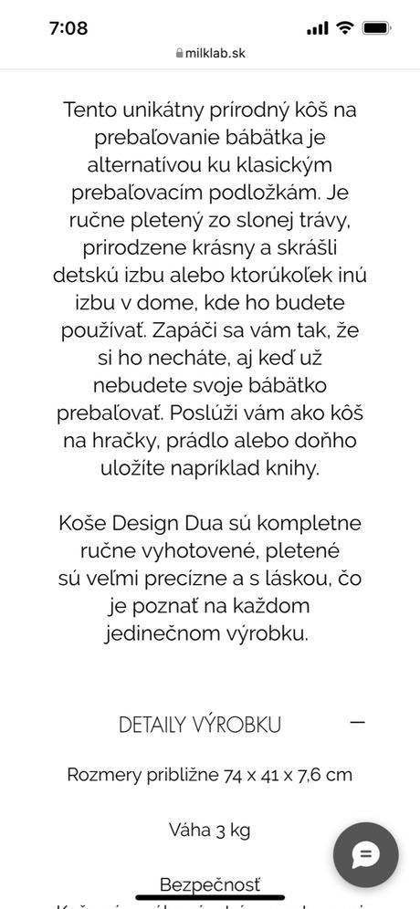 Milklab prebalovací prírodný kôš, 