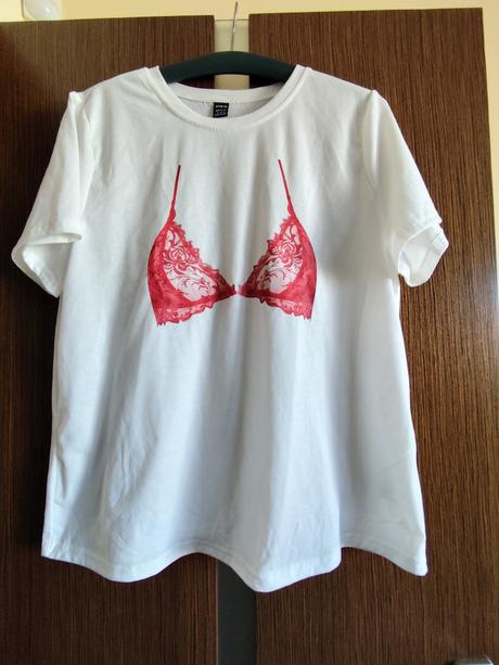 Biele tričko s potlačou shein veľ.m, len raz obleč, xl