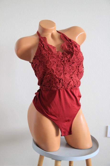 Bordový čipkovaný body top, s, s
