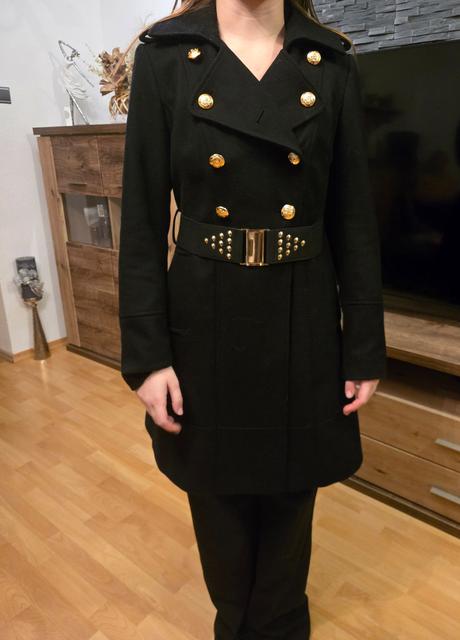 Vlnený čierny kabátik 38, c&a,38