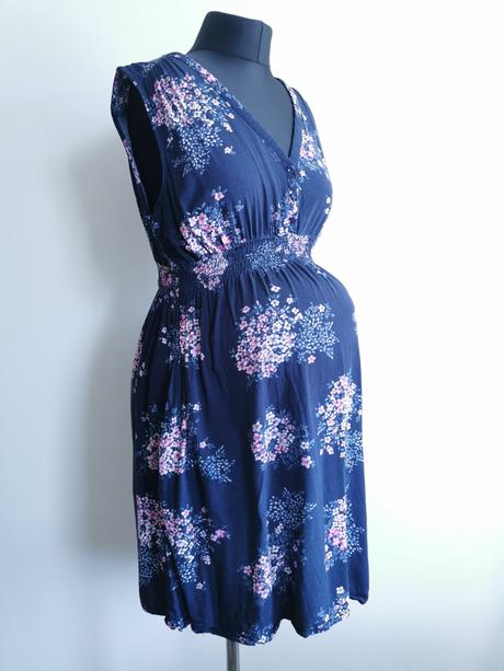 Tehotenské modré, kvetované šaty bez rukávov h&m m, h&m,m