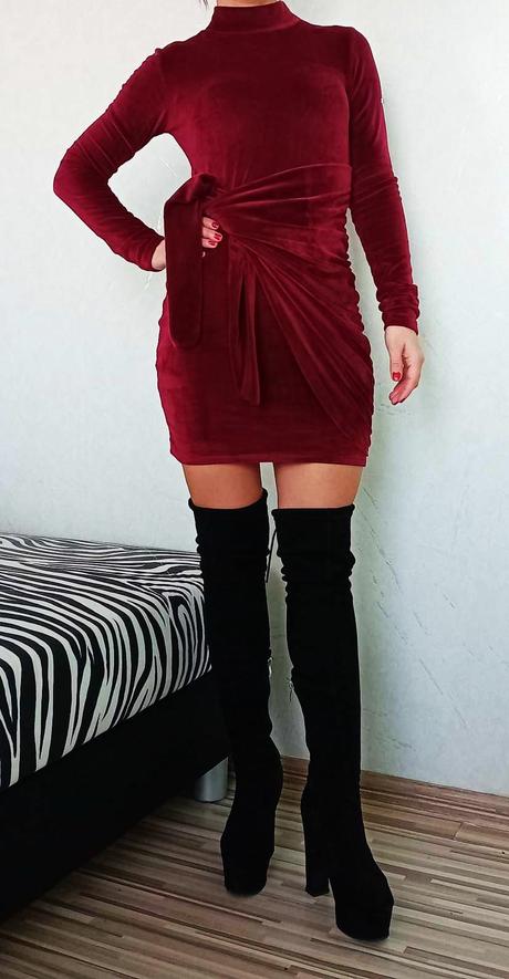 Nové dámske bordové zamatové šaty ola voga - s, s