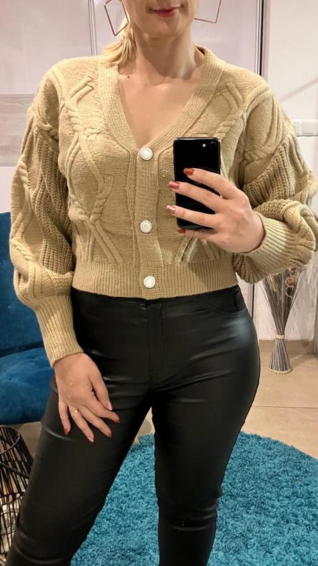 Dámsky vzorovaný sveter s balónovými rukávmi, l / m / s / xl