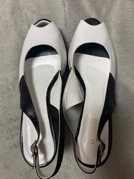 Čiernobiele kožené sandálky na platforme, 39