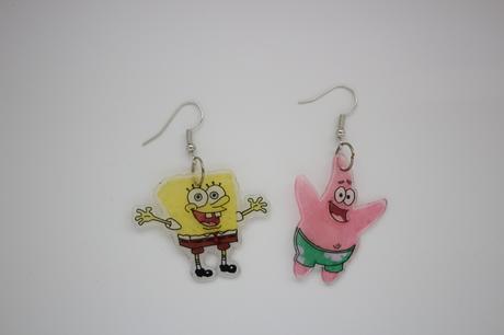Handmade plastové náušnice spongebob,