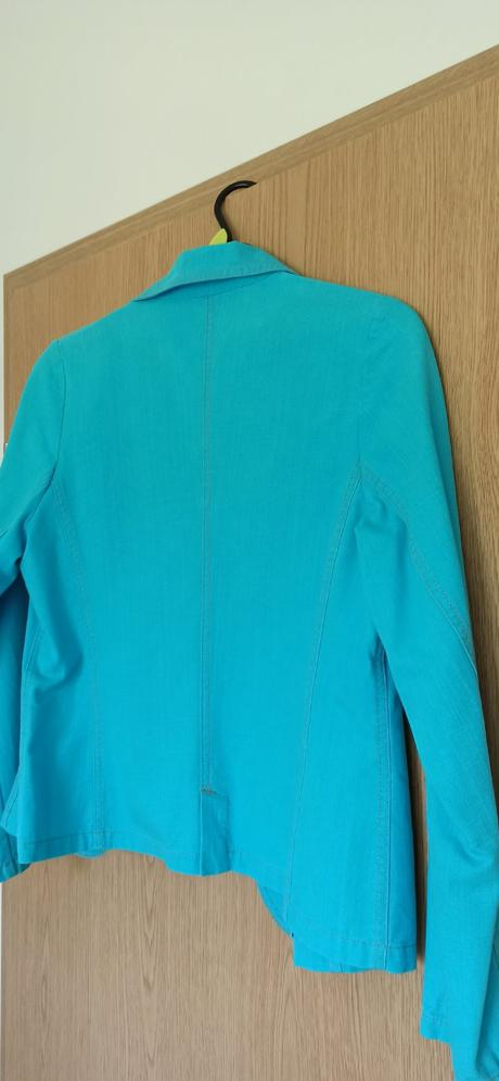 Zľava - azúrovo modré bavlnené sako, 40